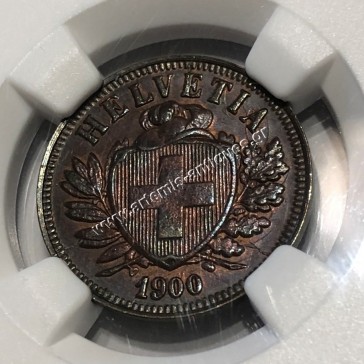 2 Rappen 1900 B NGC MS 64 BN Switzerland